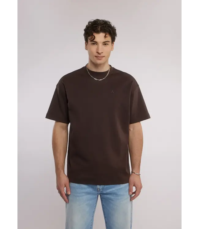 Aeden T-Shirt, Katoen, Oversized, Korte Mouw, Rugprint, Donkerbruin