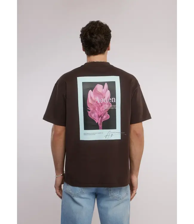 Aeden T-Shirt, Katoen, Oversized, Korte Mouw, Rugprint, Donkerbruin