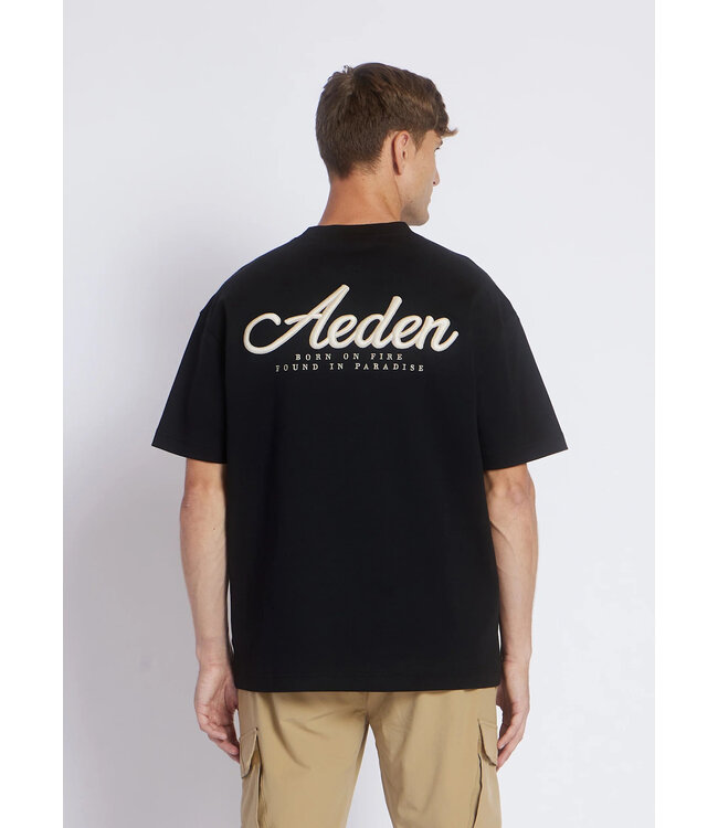 Aeden T-Shirt, Katoen, Loose Fit, Korte Mouw, Rugprint, Zwart