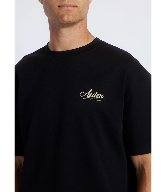 Aeden T-Shirt, Katoen, Loose Fit, Korte Mouw, Rugprint, Zwart