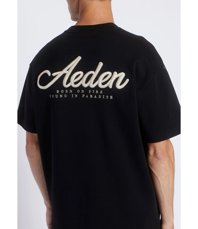 Aeden T-Shirt, Katoen, Loose Fit, Korte Mouw, Rugprint, Zwart