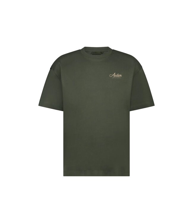 Aeden T-Shirt, Katoen, Loose Fit, Korte Mouw, Rugprint, Agave Groen