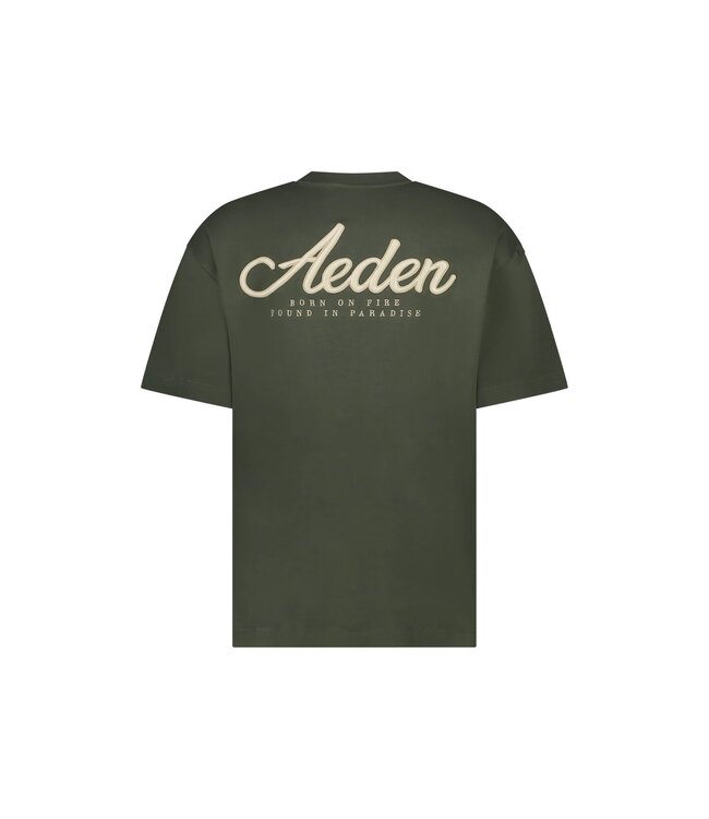 Aeden T-Shirt, Katoen, Loose Fit, Korte Mouw, Rugprint, Agave Groen