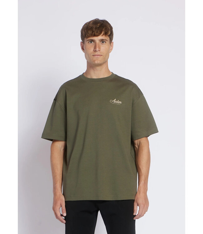 Aeden T-Shirt, Katoen, Loose Fit, Korte Mouw, Rugprint, Agave Groen