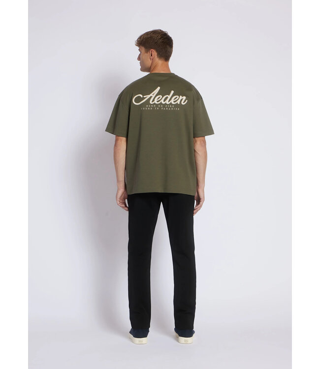 Aeden T-Shirt, Katoen, Loose Fit, Korte Mouw, Rugprint, Agave Groen