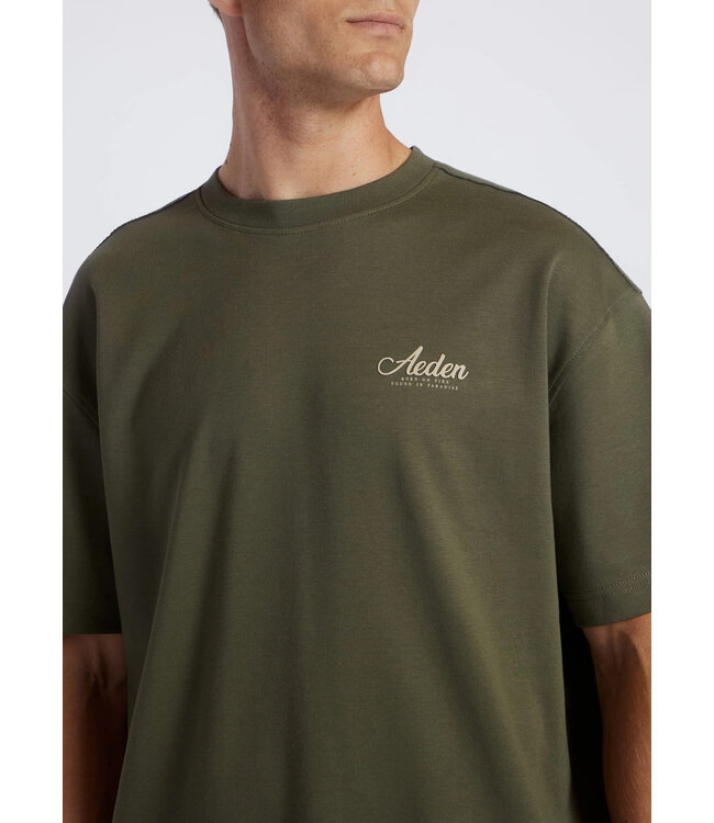 Aeden T-Shirt, Katoen, Loose Fit, Korte Mouw, Rugprint, Agave Groen