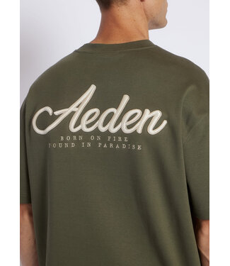 Aeden Aeden, T-Shirt, Katoen, Loose Fit, Korte Mouw, Rugprint, Agave Groen