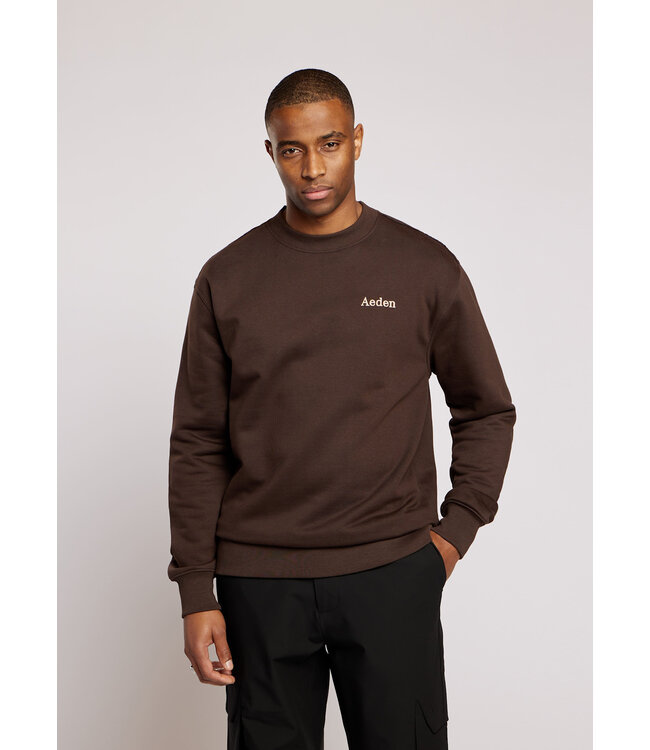 Aeden Sweater, Katoen, Oversized, Korte Mouw, Scorpion Rugprint, Donkerbruin