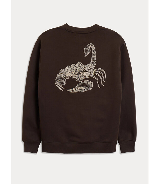 Aeden Sweater, Katoen, Oversized, Korte Mouw, Scorpion Rugprint, Donkerbruin