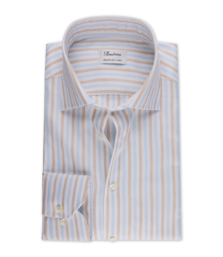 Stenstroms Stenstroms, Overhemd, Lange Mouw, Twill Katoen, Wit, Lichtblauw, Beige, Gestreept, Regular Fit