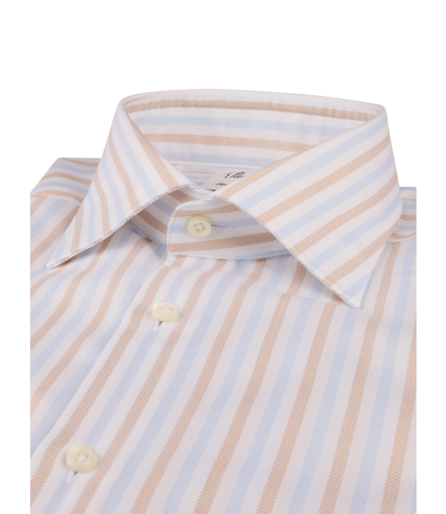 Stenstroms Overhemd, Lange Mouw, Twill Katoen, Wit, Lichtblauw, Beige, Gestreept, Regular Fit