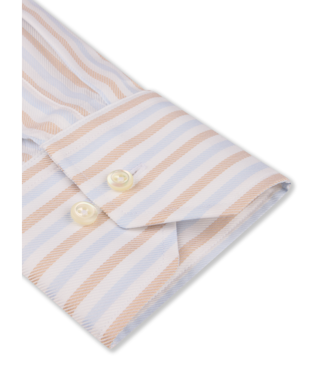 Stenstroms Overhemd, Lange Mouw, Twill Katoen, Wit, Lichtblauw, Beige, Gestreept, Regular Fit