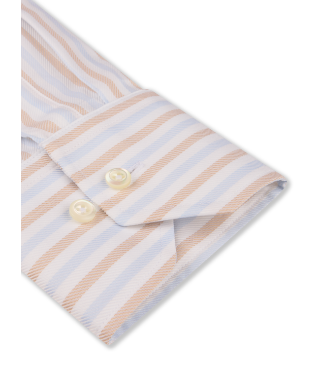 Stenstroms Overhemd, Lange Mouw, Twill Katoen, Wit, Lichtblauw, Beige, Gestreept, Slimline