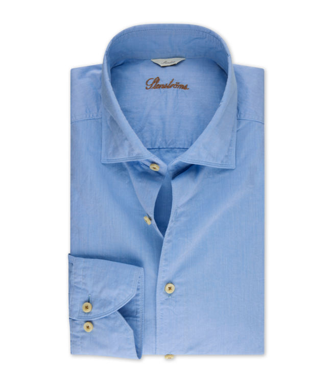 Stenstroms Overhemd, Poplin Katoen, Lange Mouw, Blauw, Slimline
