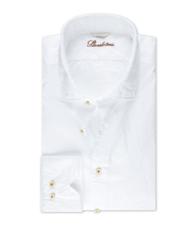Stenstroms Overhemd, Poplin Katoen, Lange Mouw, Wit, Slimline