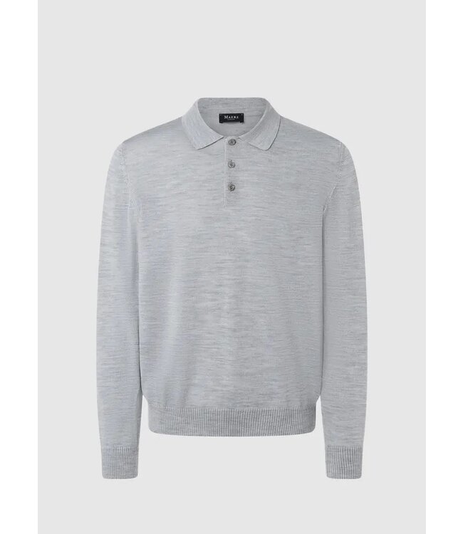Maerz Munchen Polo, Lange Mouw, Merino Wol, Lichtgrijs