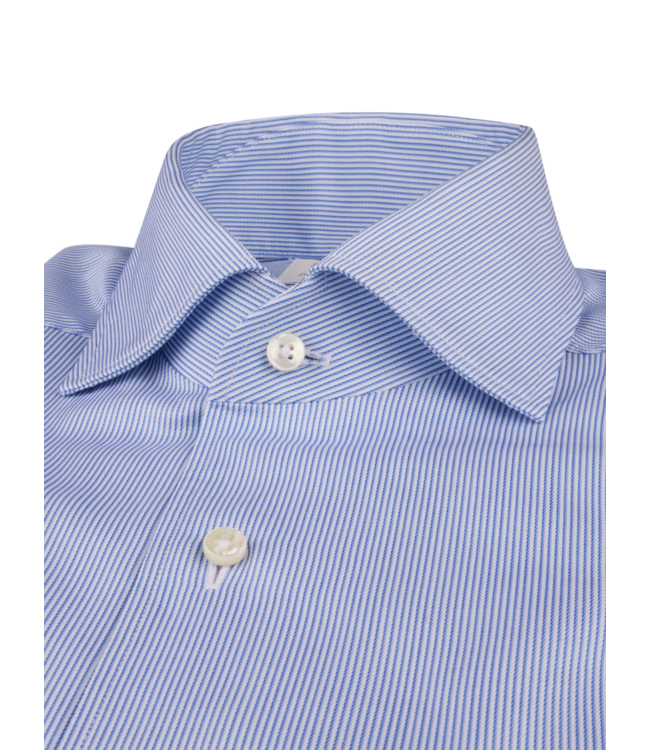 Stenstroms Overhemd, Schiller Kraag, Lange Mouw, Twill Katoen, Wit, Lichtblauw, Pinstripe, Slimline