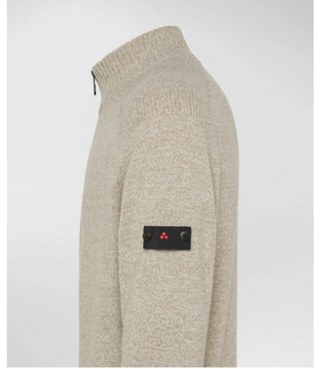 Peuterey Trui, Half-Zip, Mouline, Beige Gemeleerd