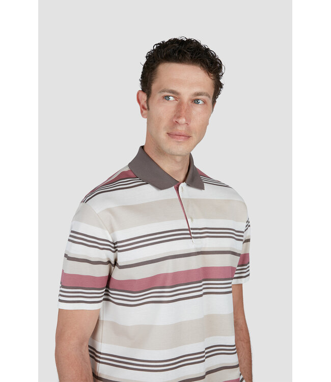 Paul & Shark Polo, Korte Mouw, Beige, Taupe, Oud Roze Gestreept