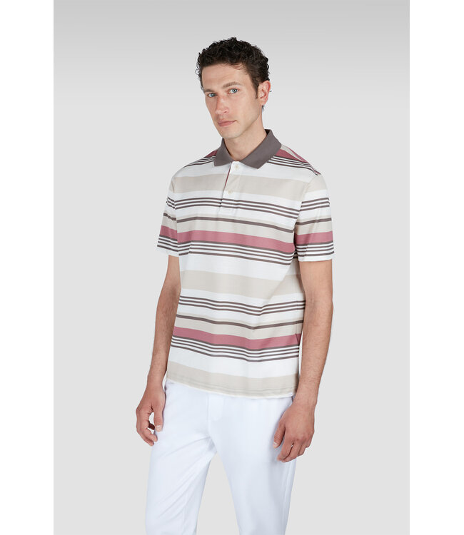 Paul & Shark Polo, Korte Mouw, Beige, Taupe, Oud Roze Gestreept