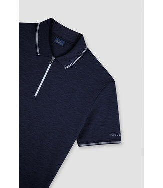 Paul & Shark Paul & Shark, Polo met Rits-Sluiting, Korte Mouw, Tone-on-Tone Dubbel Pique Katoen, Donkerblauw