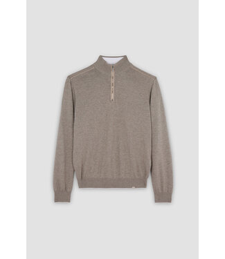 Paul & Shark Paul & Shark, Half Zip Trui, Katoen en Cashmere Mix, Beige met beige Lederen Accenten