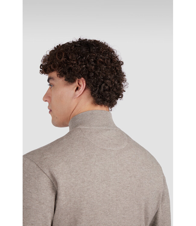 Paul & Shark Half Zip Trui, Katoen en Cashmere Mix, Beige met beige Lederen Accenten