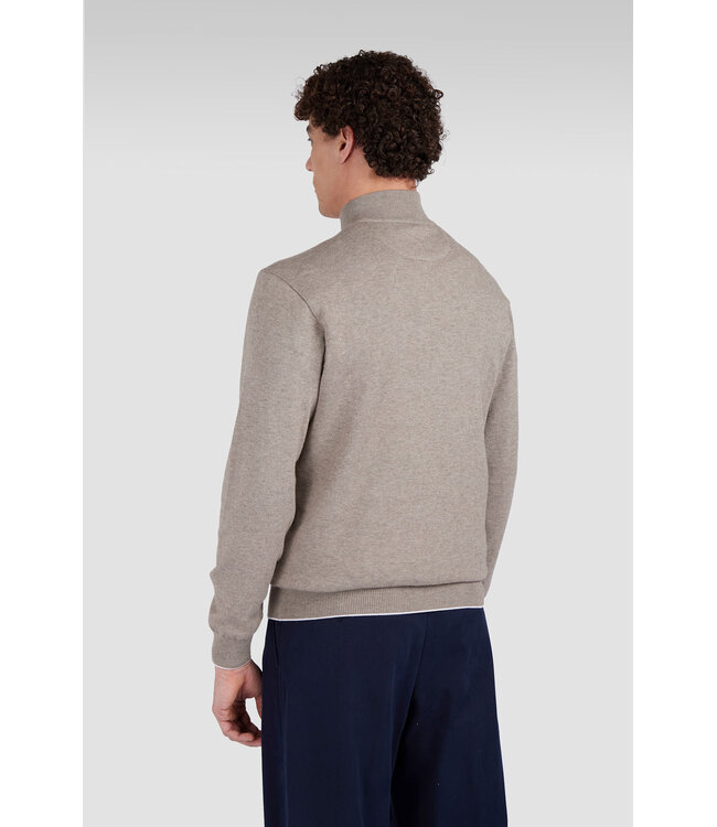 Paul & Shark Half Zip Trui, Katoen en Cashmere Mix, Beige met beige Lederen Accenten