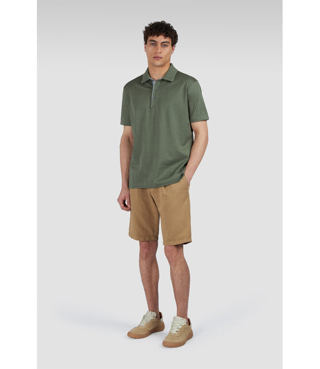 Paul & Shark Polo, Korte Mouw, Pique Katoen met Linnen Details, Groen