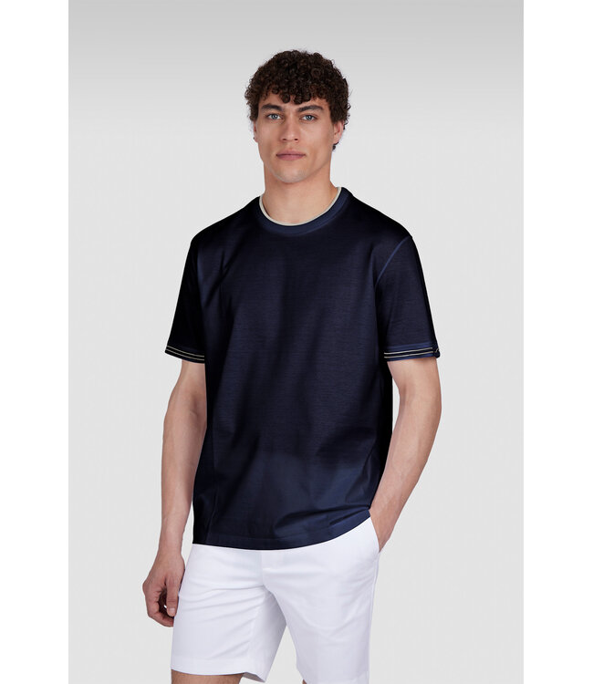 Paul & Shark T-Shirt, Piqué, Gemerceriseerd Katoen, Kleur Donkerblauw, Zilver Accenten