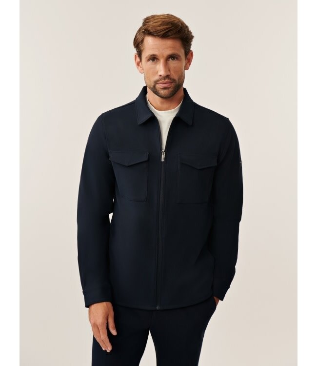 Cavallaro Napoli Overshirt met Rits, Bamboe-blend, Stretch, Donkerblauw