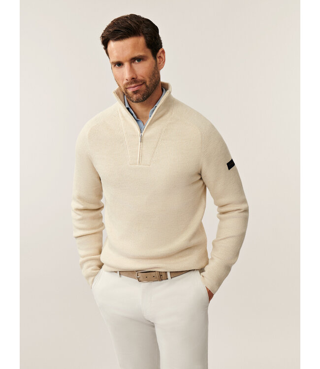 Cavallaro Napoli Trui, Half-Zip, Katoen Mix, Melange Kitkleur