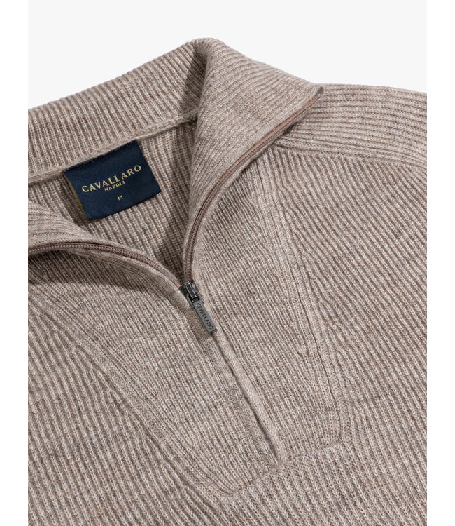Cavallaro Napoli Trui, Half-Zip, Katoen Mix, Melange Taupe