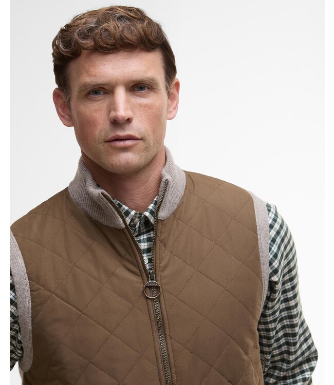 Barbour Bodywarmer met Rits, Gebreid met Quilted Front, Beige