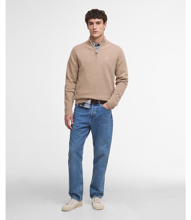 Barbour Trui, Half-Zip, Wol, Beige
