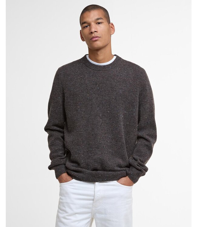 Barbour Trui, Wol, Donkerbruin Gemeleerd, Ronde Hals