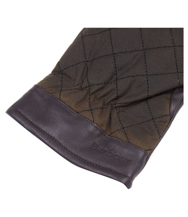 Barbour Handschoenen, Olijfgroen Wax, Bruin Leer Accenten