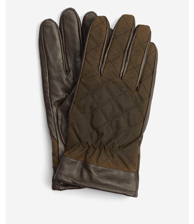 Barbour Handschoenen, Olijfgroen Wax, Bruin Leer Accenten