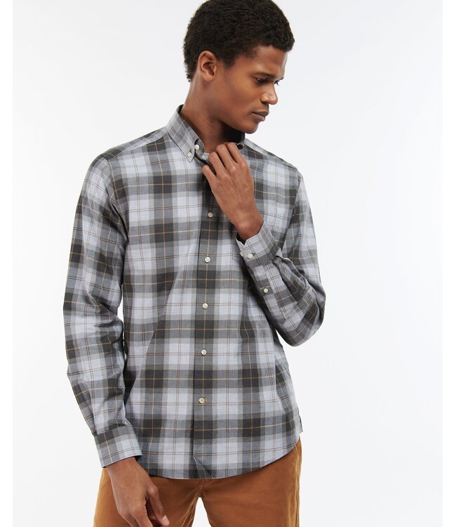 Barbour Tailored Fit, Overhemd, Katoen, Grijs Beige Tartan Ruit
