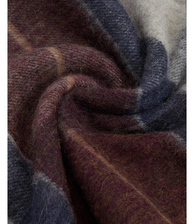 Barbour Sjaal, Lamswol, Beige, Bruin, Blauw, Grijs Geruit, Midnight Oak Tartan
