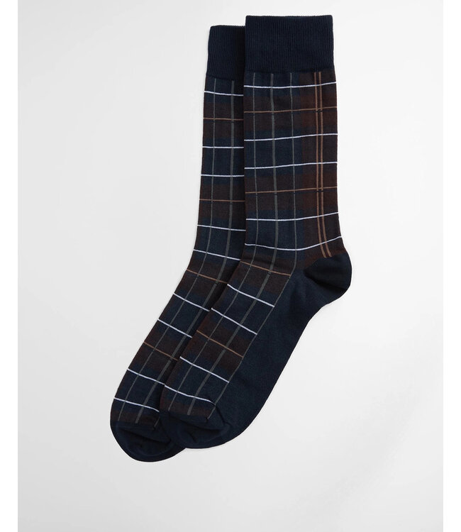 Barbour Paar Sokken, Katoen Mix, Geruit, Bruin, Blauw, Grijs, Midnight Oak Tartan