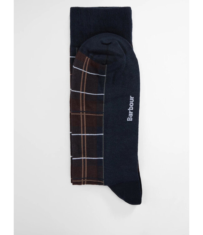 Barbour Paar Sokken, Katoen Mix, Geruit, Bruin, Blauw, Grijs, Midnight Oak Tartan