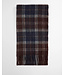 Barbour Sjaal, Tartan Scarf, Lamswol, Bruin, Grijs, Blauw Geruit, Midnight Oak