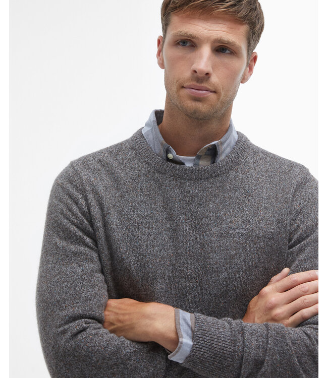 Barbour Trui, Wol, Grijs Blauw Gemeleerd, Ronde Hals