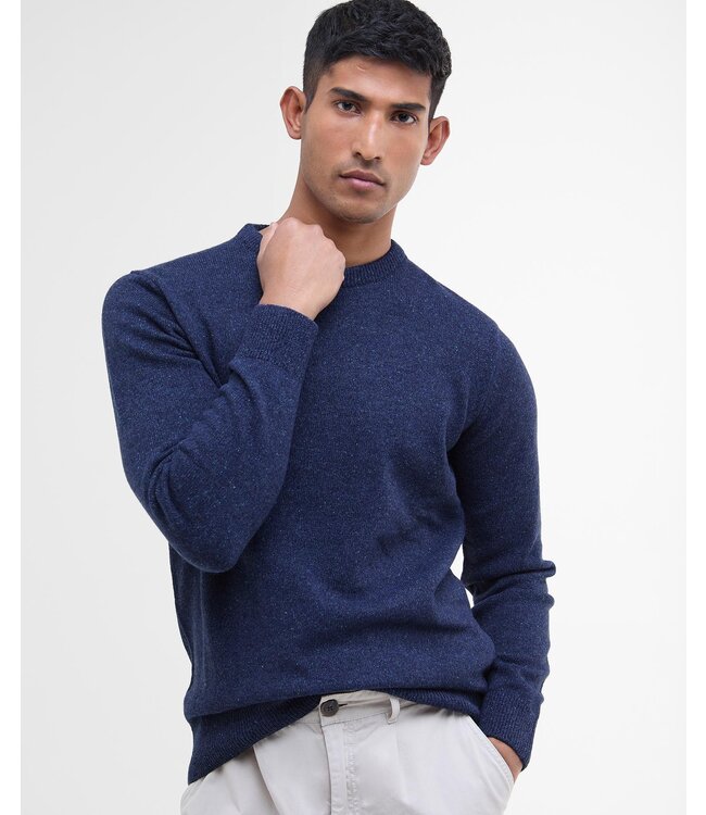 Barbour Trui, Wol, Blauw Gemeleerd, Ronde Hals, Tisbury, Colour Deep Blue