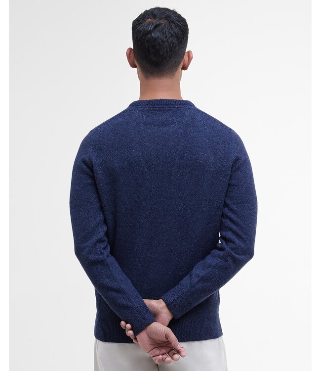 Barbour Trui, Wol, Blauw Gemeleerd, Ronde Hals, Tisbury, Colour Deep Blue