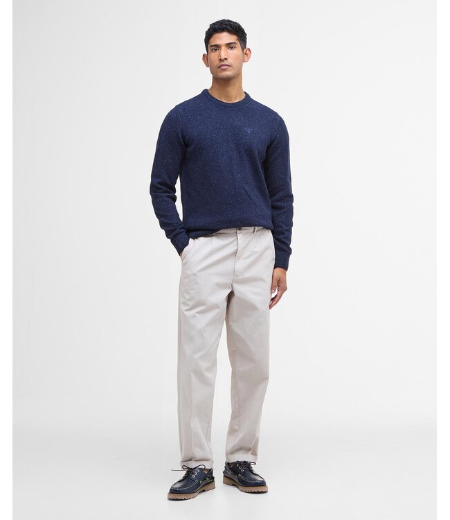 Barbour Trui, Wol, Blauw Gemeleerd, Ronde Hals, Tisbury, Colour Deep Blue