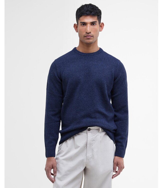 Barbour Trui, Wol, Blauw Gemeleerd, Ronde Hals, Tisbury, Colour Deep Blue