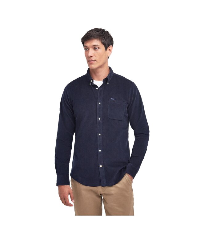 Barbour Overhemd, Tailored Fit, Donkerblauw Ribcord,  Classic Tartan Contrastkraag