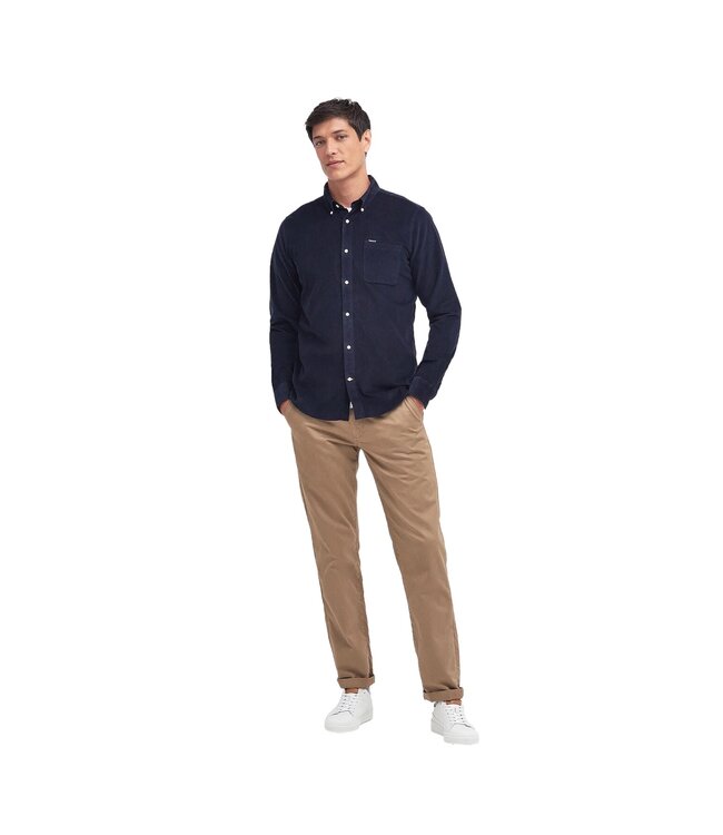 Barbour Overhemd, Tailored Fit, Donkerblauw Ribcord,  Classic Tartan Contrastkraag